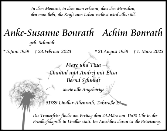 Anzeige von Achim Bonrath von Kölner Stadt-Anzeiger / Kölnische Rundschau / Express