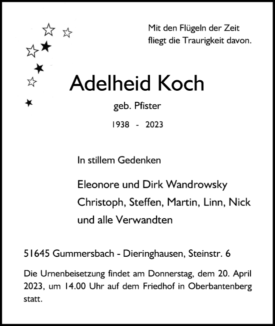Anzeige von Adelheid Koch von Kölner Stadt-Anzeiger / Kölnische Rundschau / Express