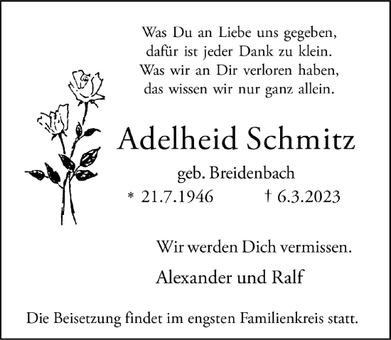 Anzeige von Adelheid Schmitz von  Schlossbote/Werbekurier 