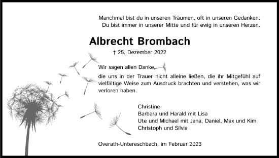 Anzeige von Albrecht Brombach von Kölner Stadt-Anzeiger / Kölnische Rundschau / Express