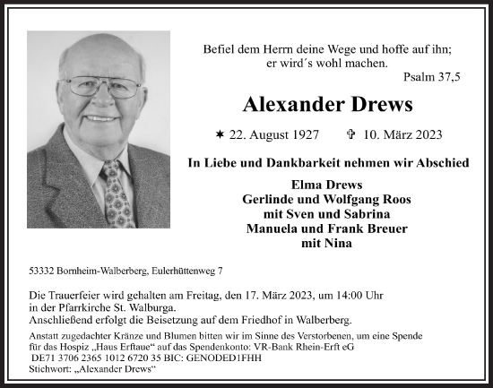 Anzeige von Alexander Drews von  Schlossbote/Werbekurier 