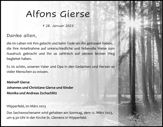 Anzeige von Alfons Gierse von Kölner Stadt-Anzeiger / Kölnische Rundschau / Express