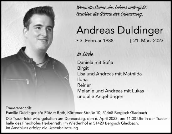 Anzeige von Andreas Duldinger von Kölner Stadt-Anzeiger / Kölnische Rundschau / Express