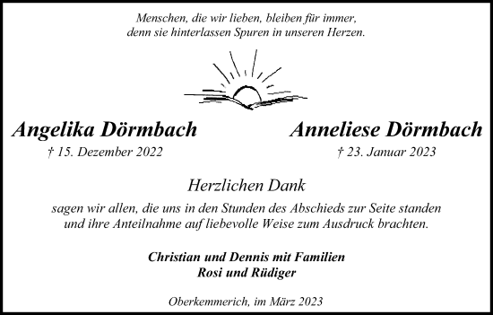 Anzeige von Angelika Dörmbach von Kölner Stadt-Anzeiger / Kölnische Rundschau / Express
