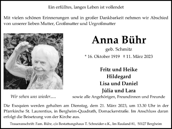 Anzeige von Anna Bühr von  Werbepost 