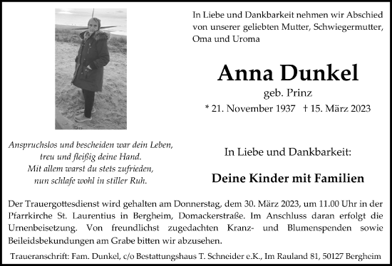 Anzeige von Anna Dunkel von  Werbepost 