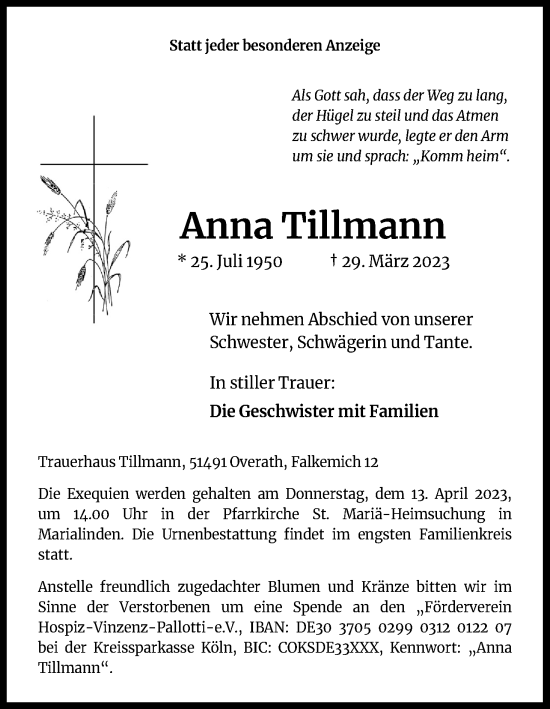 Anzeige von Anna Tillmann von Kölner Stadt-Anzeiger / Kölnische Rundschau / Express
