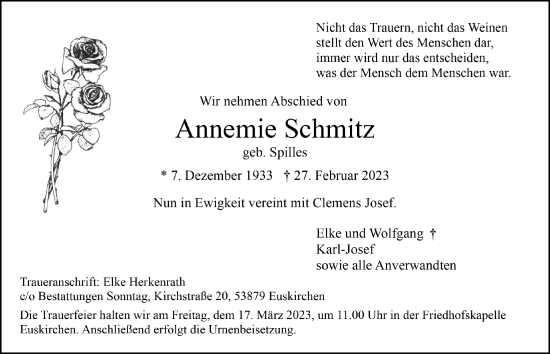 Anzeige von Annemie Schmitz von  Blickpunkt Euskirchen 