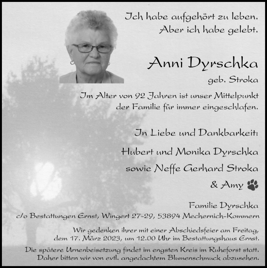Anzeige von Anni Dyrschka von  Blickpunkt Euskirchen 