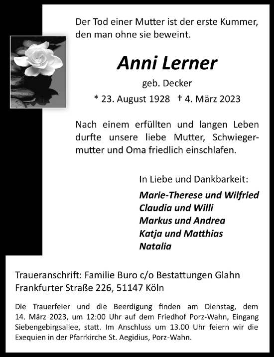 Anzeige von Anni Lerner von  EXPRESS - Die Woche 