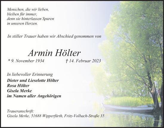 Anzeige von Armin Hölter von Kölner Stadt-Anzeiger / Kölnische Rundschau / Express