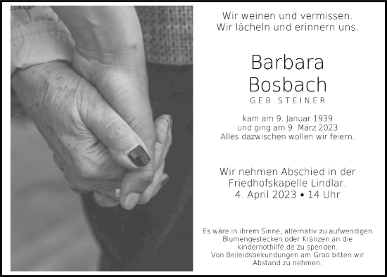 Anzeige von Barbara Bosbach von  Anzeigen Echo 