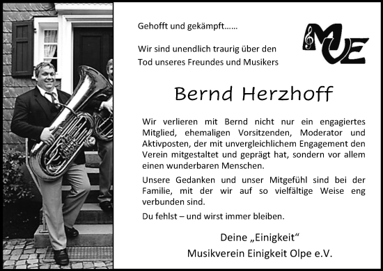 Anzeige von Bernd Herzhoff von Kölner Stadt-Anzeiger / Kölnische Rundschau / Express