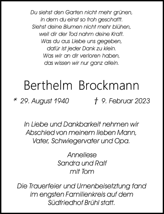 Anzeige von Berthelm Brockmann von  Schlossbote/Werbekurier 