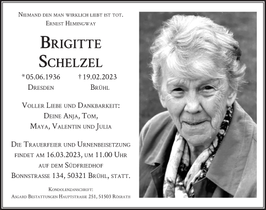 Anzeige von Brigitte Schelzel von  Schlossbote/Werbekurier 