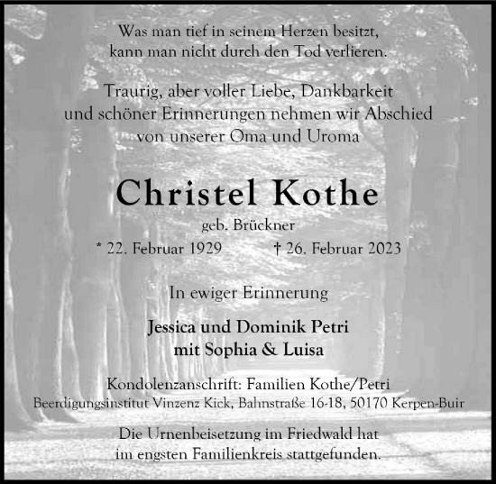 Anzeige von Christel Kothe von  Werbepost 