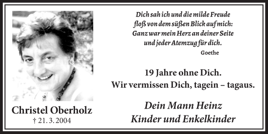 Anzeige von Christel Oberholz von  Blickpunkt Euskirchen 