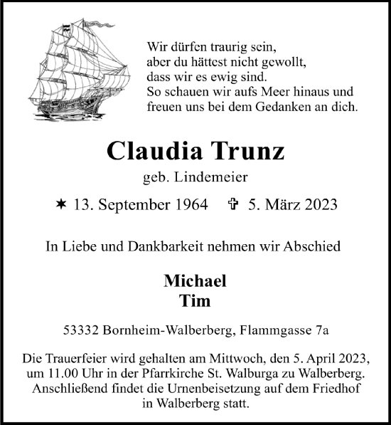 Anzeige von Claudia Trunz von  Schlossbote/Werbekurier 