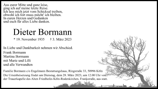 Anzeige von Dieter Bormann von Kölner Stadt-Anzeiger / Kölnische Rundschau / Express