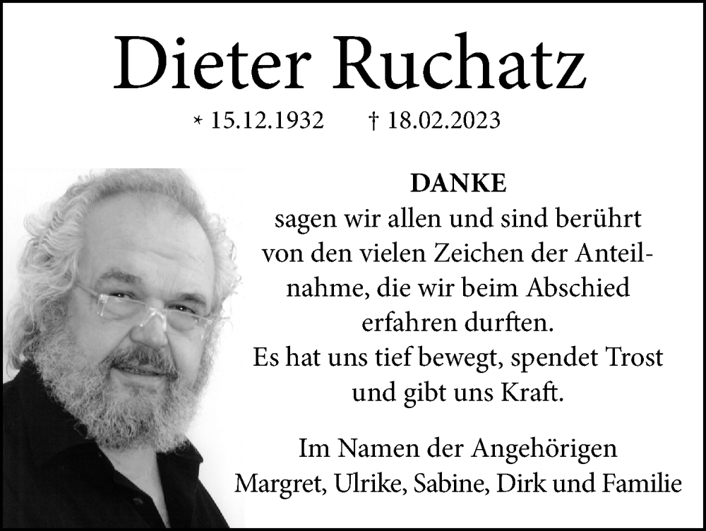  Traueranzeige für Dieter Ruchatz vom 25.03.2023 aus Kölner Stadt-Anzeiger / Kölnische Rundschau / Express