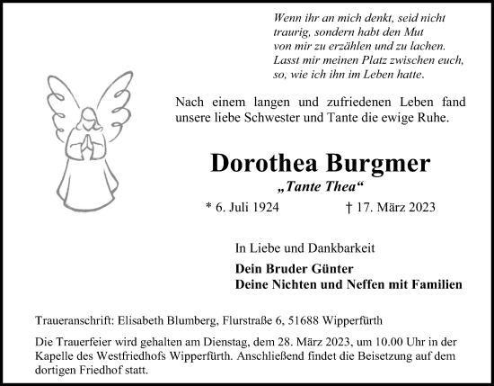 Anzeige von Dorothea Burgmer von Kölner Stadt-Anzeiger / Kölnische Rundschau / Express