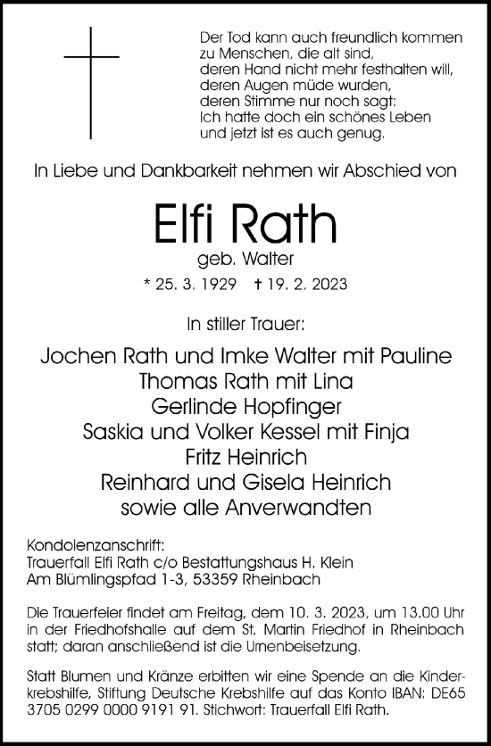 Anzeige von Elfi Rath von  Schaufenster/Blickpunkt 