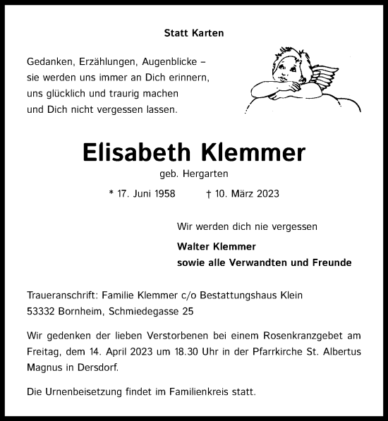 Anzeige von Elisabeth Klemmer von  Schaufenster/Blickpunkt 