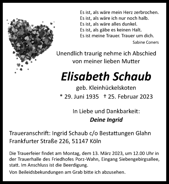 Anzeige von Elisabeth Schaub von  EXPRESS - Die Woche 