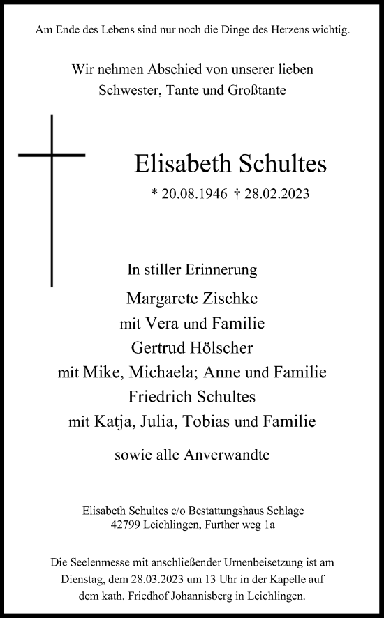Anzeige von Elisabeth Schultes von Kölner Stadt-Anzeiger / Kölnische Rundschau / Express