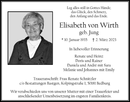 Anzeige von Elisabeth von Wirth von  Werbepost 