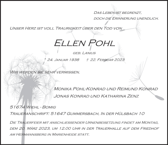 Anzeige von Ellen Pohl von  Anzeigen Echo 