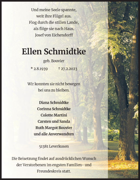 Anzeige von Ellen Schmidtke von Kölner Stadt-Anzeiger / Kölnische Rundschau / Express