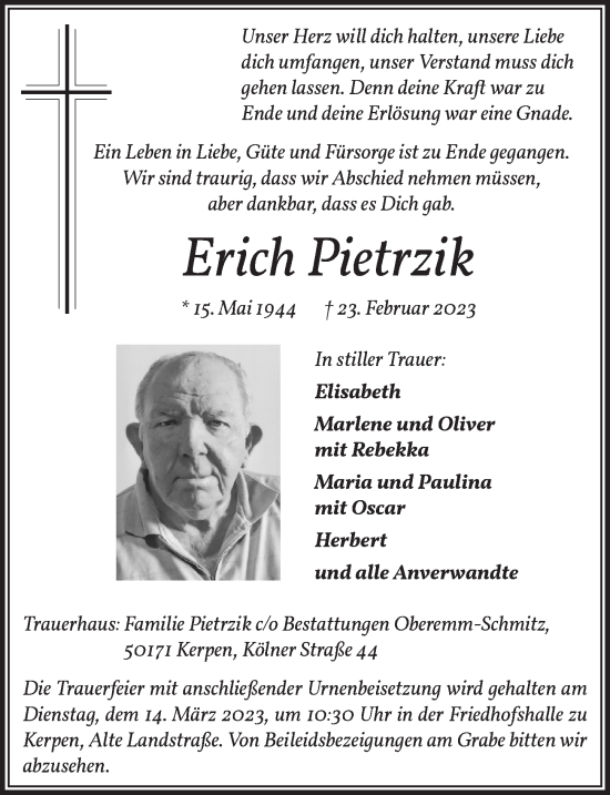Anzeige von Erich Pietrzik von  Werbepost 