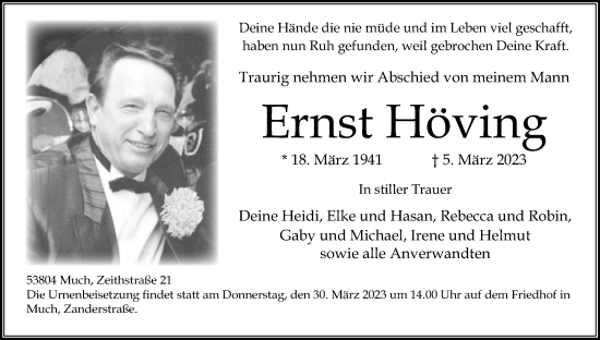 Anzeige von Ernst Höving von Kölner Stadt-Anzeiger / Kölnische Rundschau / Express