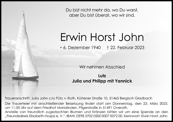 Anzeige von Erwin Horst John von Kölner Stadt-Anzeiger / Kölnische Rundschau / Express