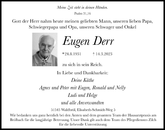 Anzeige von Eugen Derr von  Lokalanzeiger 