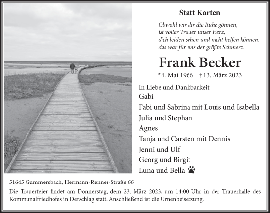 Anzeige von Frank Becker von  Anzeigen Echo 