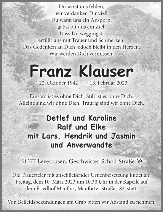 Anzeige von Franz Klauser von  Lokale Informationen 