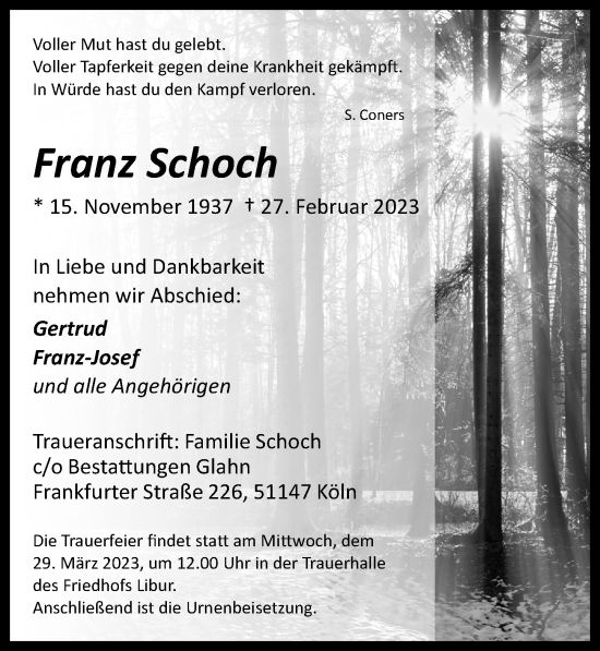 Anzeige von Franz Schoch von  EXPRESS - Die Woche 