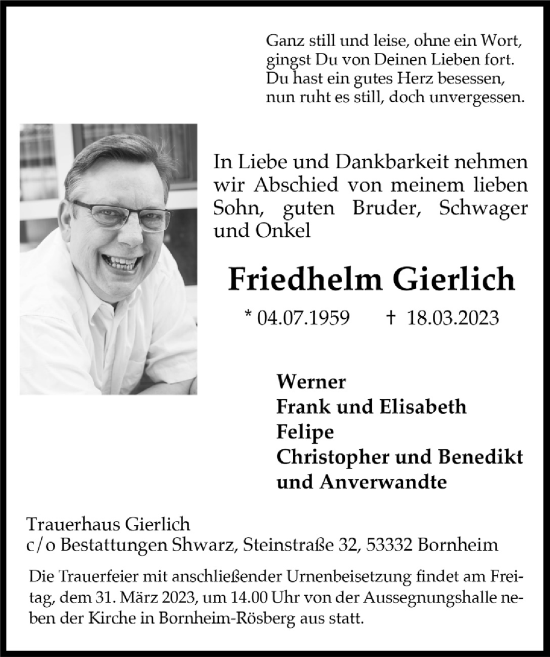 Anzeige von Friedhelm Gierlich von  Schaufenster/Blickpunkt 