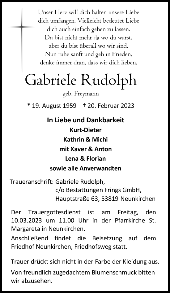 Anzeige von Gabriele Rudolph von Kölner Stadt-Anzeiger / Kölnische Rundschau / Express