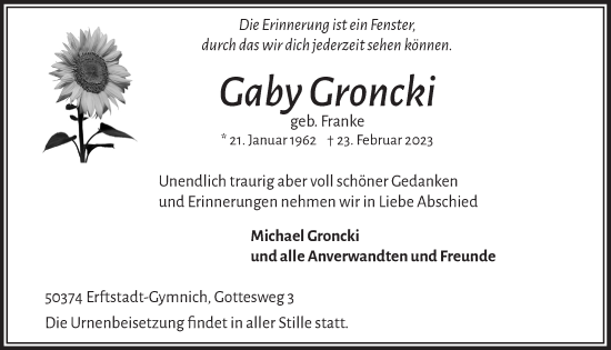 Anzeige von Gaby Groncki von  Werbepost 