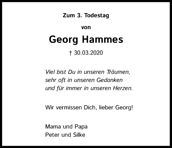 Anzeige von Georg Hammes von Kölner Stadt-Anzeiger / Kölnische Rundschau / Express