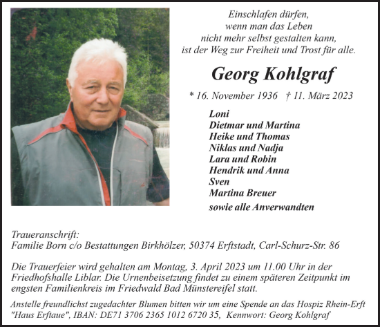 Anzeige von Georg Kohlgraf von  Werbepost 