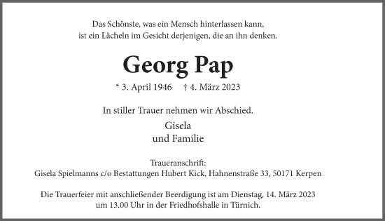 Anzeige von Georg Pap von  Werbepost 