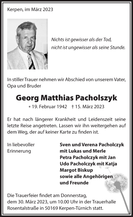 Anzeige von Georg Matthias Pacholczyk von  EXPRESS - Die Woche 