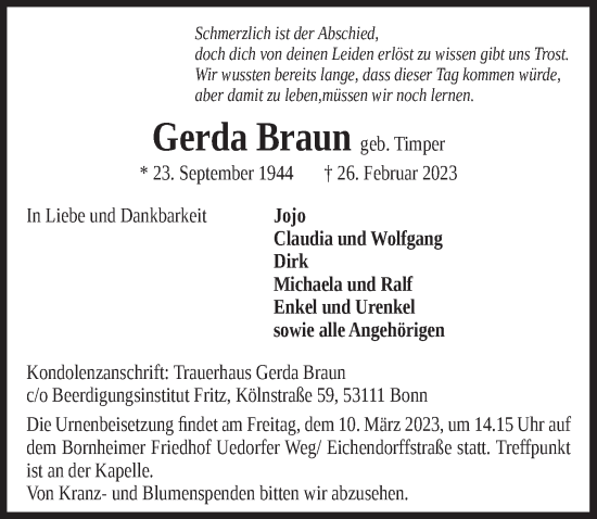 Anzeige von Gerda Braun von  Schaufenster/Blickpunkt 