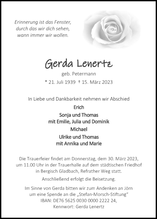 Anzeige von Gerda Lenertz von Kölner Stadt-Anzeiger / Kölnische Rundschau / Express