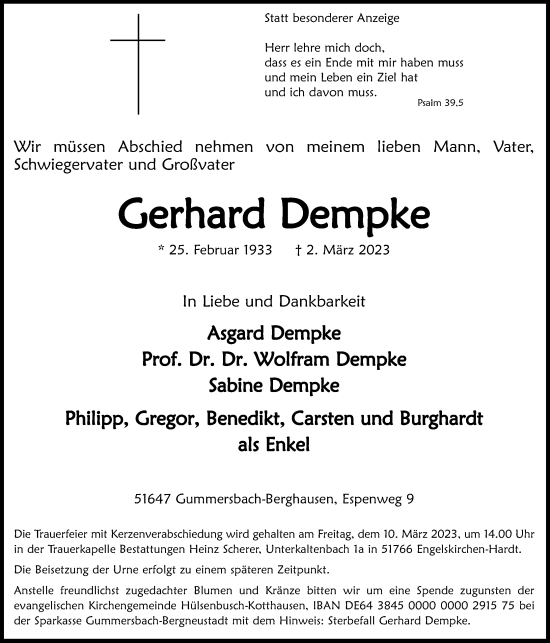 Anzeige von Gerhard Dempke von Kölner Stadt-Anzeiger / Kölnische Rundschau / Express