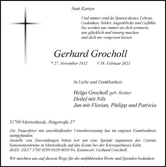 Anzeige von Gerhard Grocholl von  Anzeigen Echo 